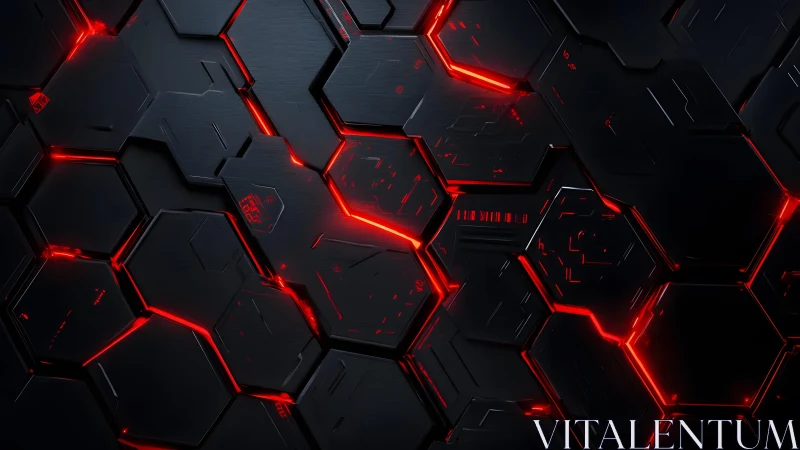 Futuristic hexagonal black panels with glowing red light accents. Futuristic hexagonal black panels with glowing red light accents.