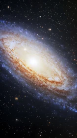 Spiral galaxy glows in deep space, wrapped in starlit dust