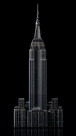 Nocturnal skyscraper elevation rendered in high-contrast 3D