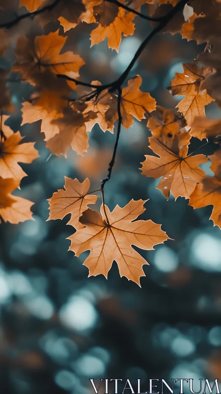 Autumn maple leaves in sharp focus against soft bokeh.