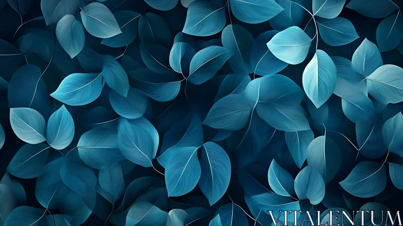 Digital foliage pattern with layered teal leaf structures.