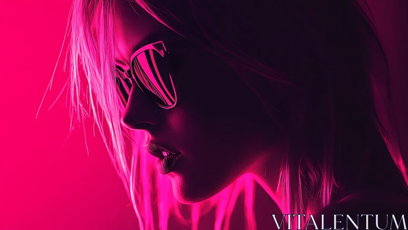Side profile with sunglasses in pink neon lighting.