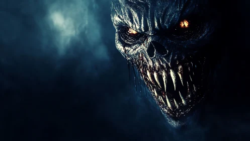 Night-scorched demon grin with ember eyes and razored hunger.