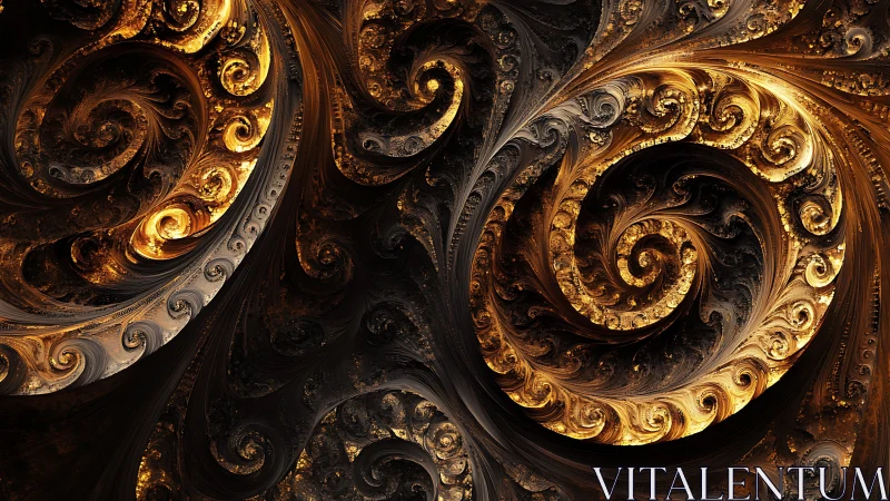 Gilded fractal storms curl like molten galaxies in orbit