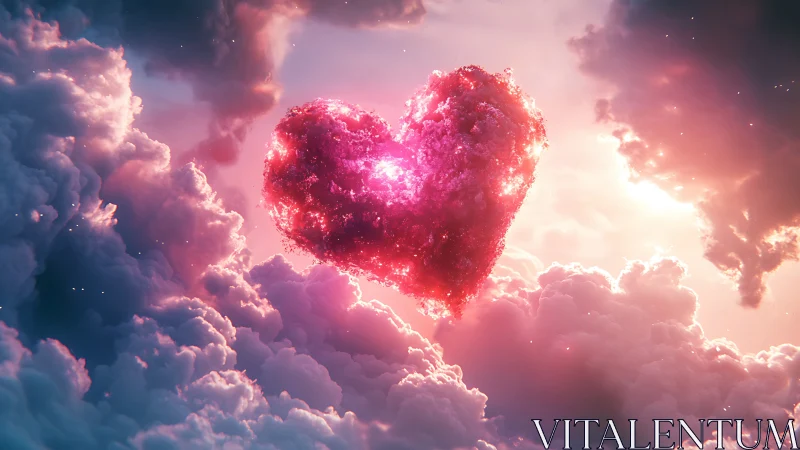 A Glowing Heart Floats Among Dreamy Clouds. Pure Wonder.