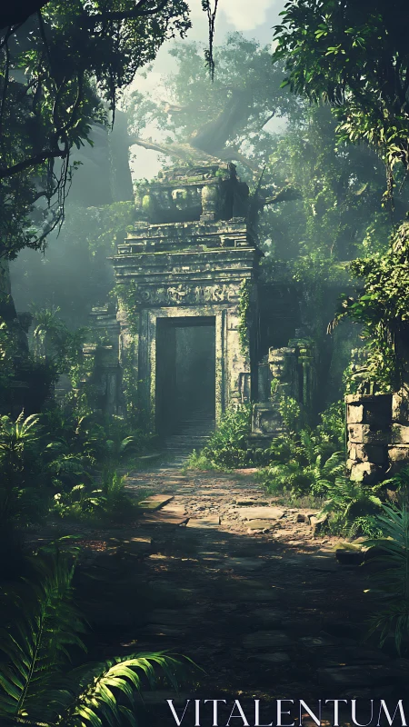 Sunlit jungle gateway inviting quiet, hidden stories.