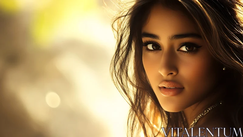 Woman’s face in warm backlit close-up portrait scene