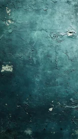 Textured teal plaster wall with peeling surface details.