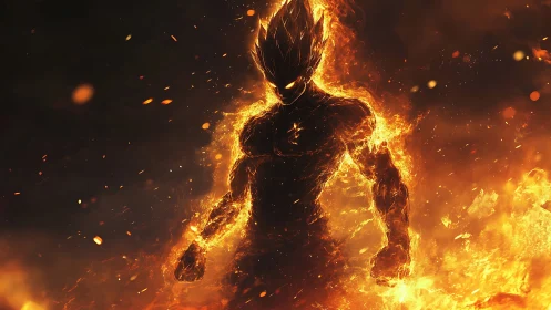 Humanoid fire figure rendered against dark atmospheric backdrop