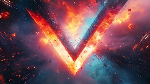 V-Shaped Neon Intersection. Fiery Collision Energy.