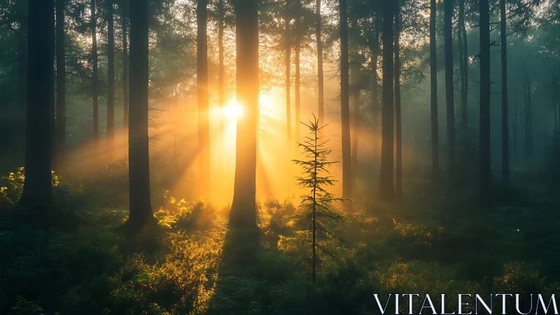 Sunlight Dancing Through Ancient Forest.