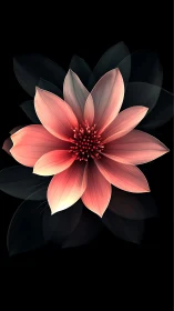 Volumetric Digital Flower with Gradient Petals Against Black Background