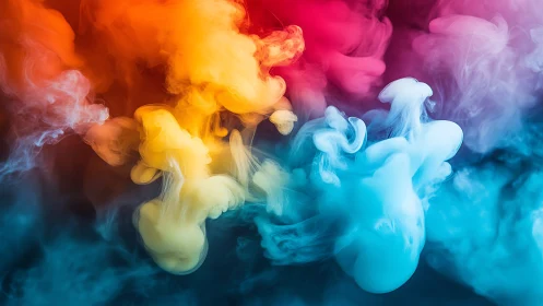 Vibrant tricolor ink clouds form dynamic abstract gradients