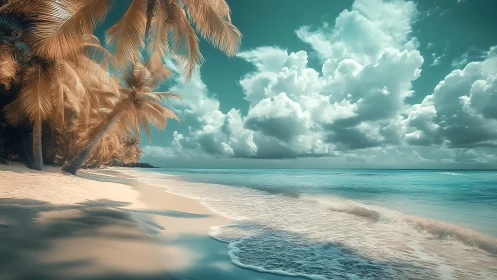 Turquoise Paradise: Where Palm Shadows Dance on Pristine Sand.