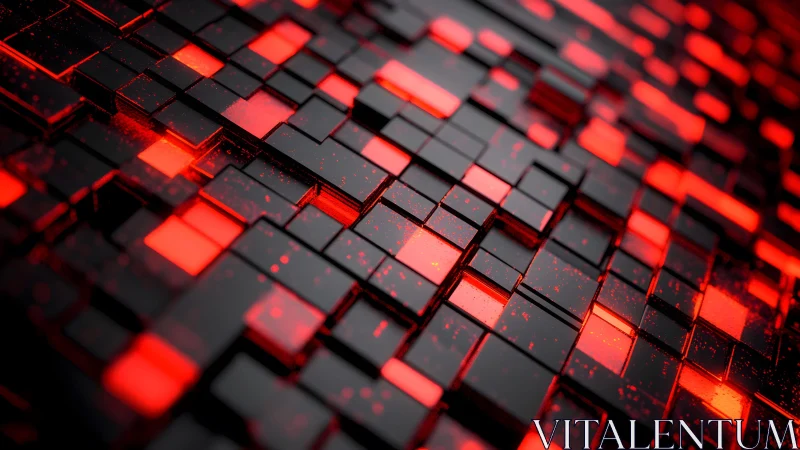 Futuristic glowing black and red cubes in 3D digital abstract style.