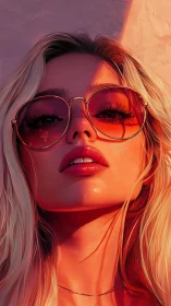 Sunlit blonde portrait with reflective rose-tinted aviators.