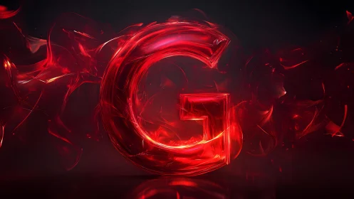 Vibrant Red Glass Letter G with Swirling Abstract Effects.