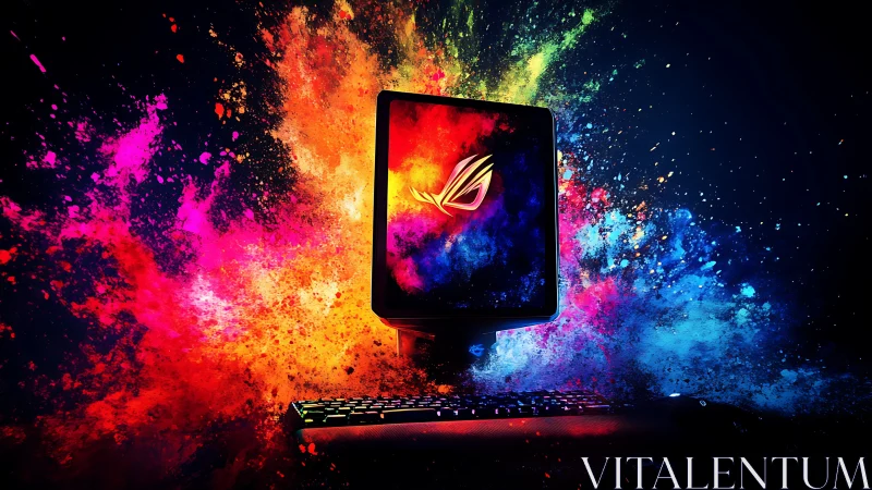Gaming monitor erupts as neon galaxies collide in color