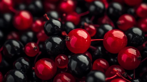 Glossy red and black berries stage a juicy color duel