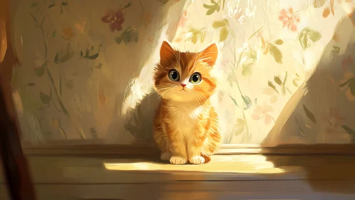 Orange Tabby Kitten Basking in Golden Sunlight