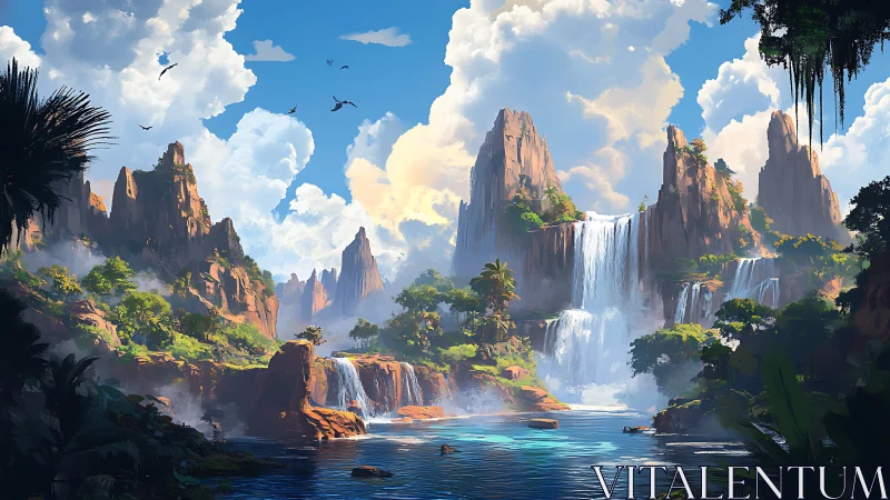 Majestic Hidden Canyon with Cascading Waterfalls.