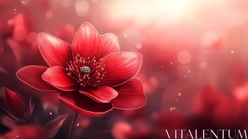 Red Blossom Against Soft Focus Gradient: Digital Floral Rendering.