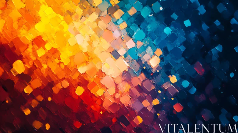 Abstract color mosaic painting with vibrant warm and cool tones.