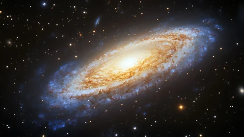 Spiral galaxy with bright core and wide star field in space.