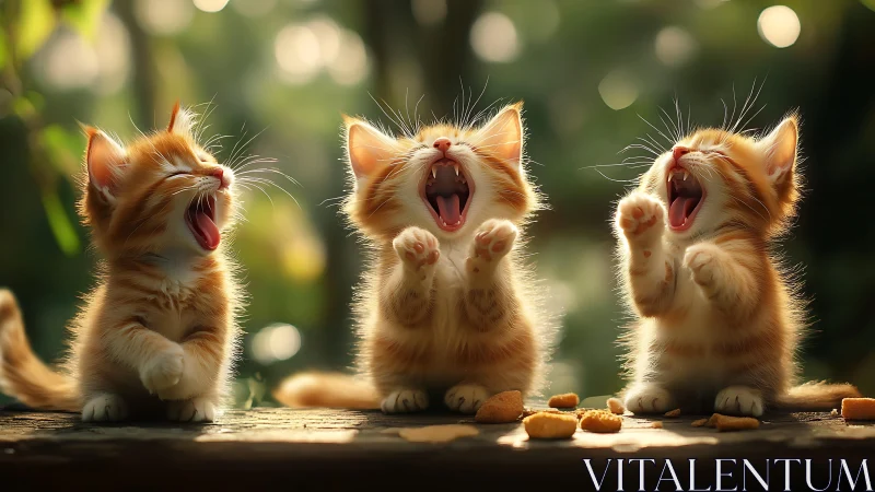 Three Yawning Kittens Celebrating Morning Joy.