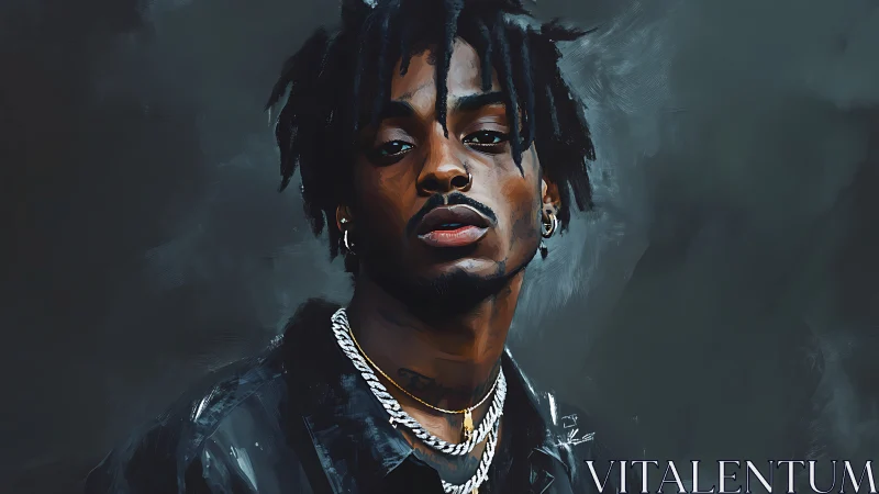 Digital portrait of stylish man with chains against dark field.