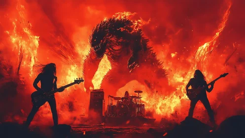 Flaming titan keeps time while metal band burns the night