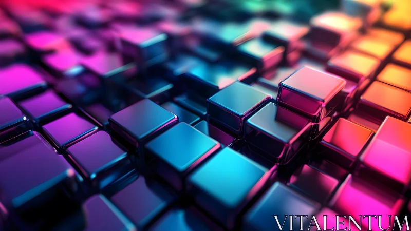 Vibrant 3D Metallic Cubes in Abstract Neon Digital Art Style.