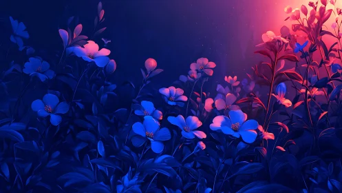 Neon Garden Dream: Where Blue Meets Crimson Blooms.