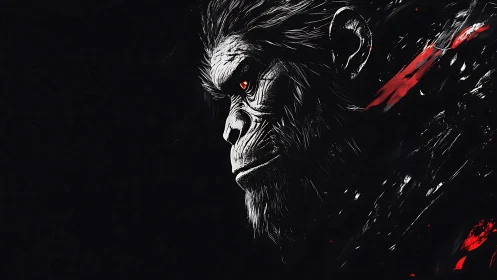 High-contrast simian profile in dynamic digital painting style.