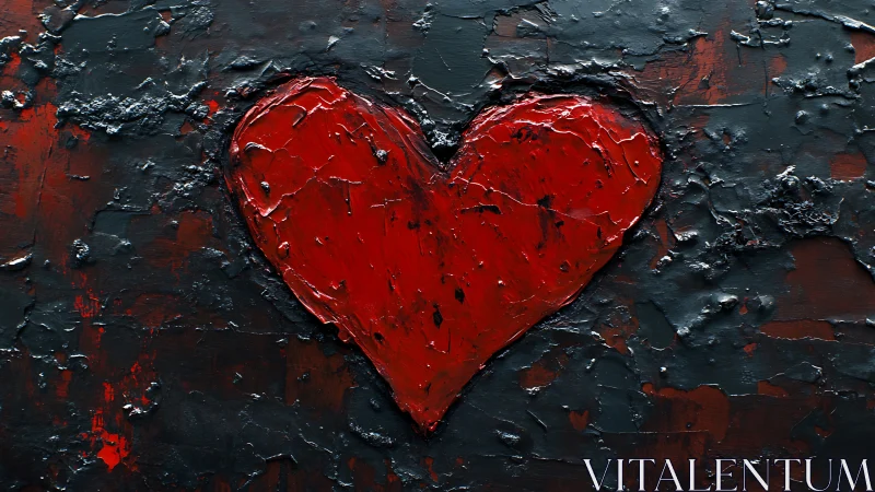 Impasto Crimson Heart Against Weathered Dark Texture.