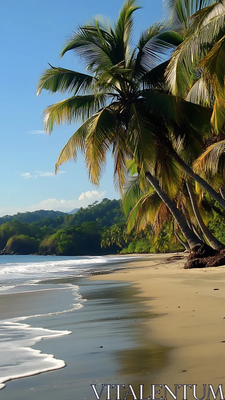 Tropical Paradise: Serene Beach With Swaying Palms.