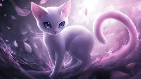 Luminous White Cat in Ethereal Purple Mist.