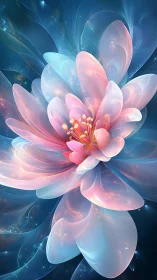 Digital translucent flower abstraction with blue backdrop.