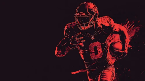 Stylized red digital illustration of an American football runner.