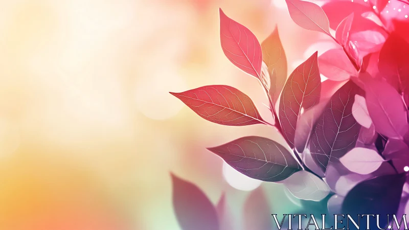 Iridescent foliage silhouette against soft bokeh spectrum.