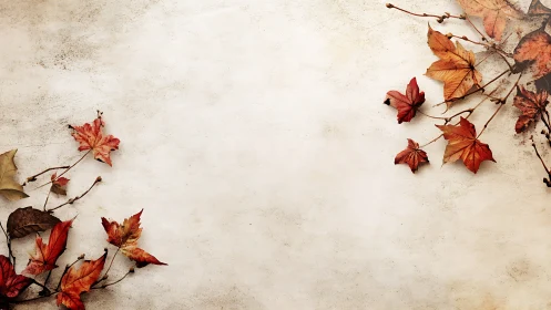 Diagonal autumn leaves on textured parchment background frame