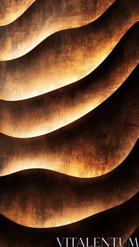 Layered metallic wave surfaces with warm directional lighting