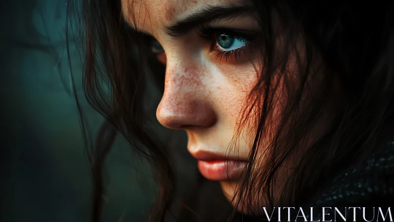 Extreme close-up portrait isolates freckled face and teal eye