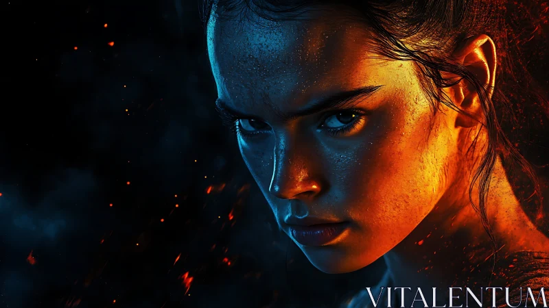 Profile portrait in blue and orange dual lighting setup.