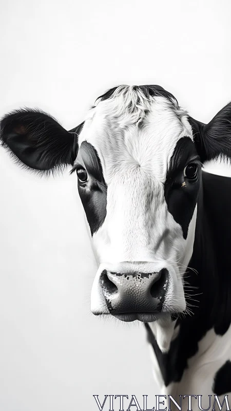 Holstein dairy cow portrait against clean white studio backdrop