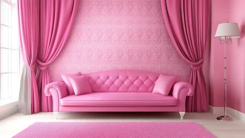Cozy pink sofa sanctuary with playful, stylish charm.