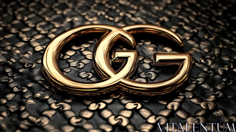 Interlocking metallic letters on textured dark surface.