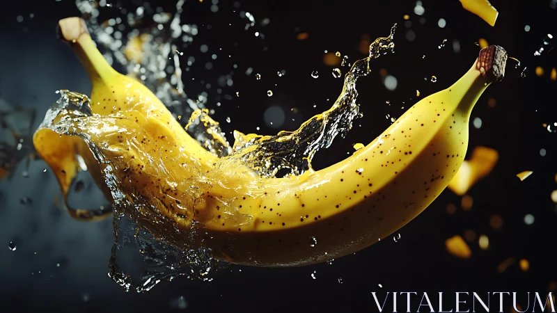 Joyful bananas splash through water in a lively close-up