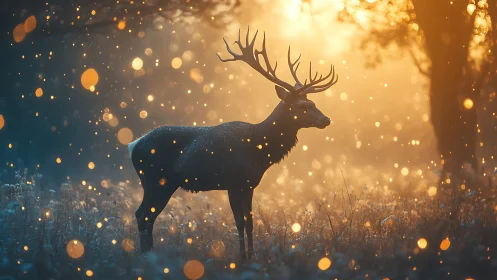 Stag in luminous bokeh haze rendered as cinematic digital art