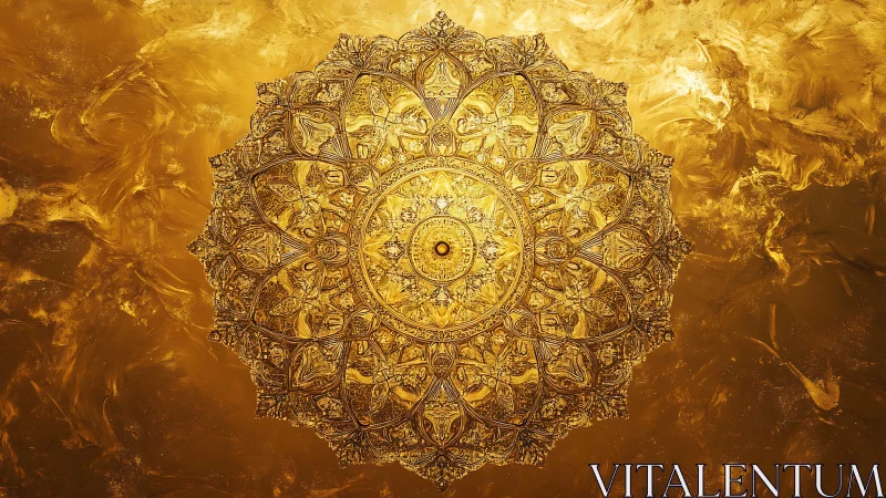 Intricate golden mandala radiates over textured luminous field